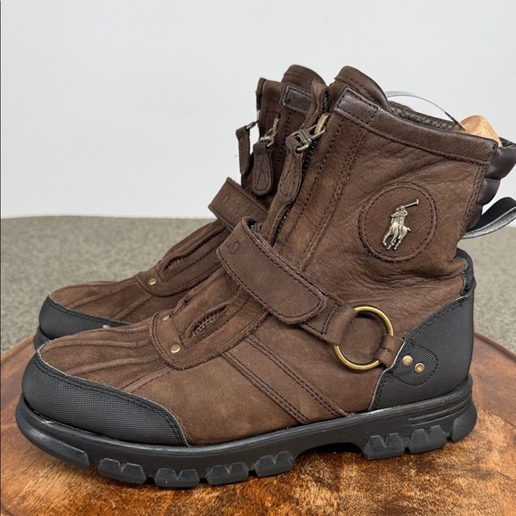 Polo Ralph Lauren Boots Mens 7.5 Conquest Hi III Dark Brown Leather Zip Strap